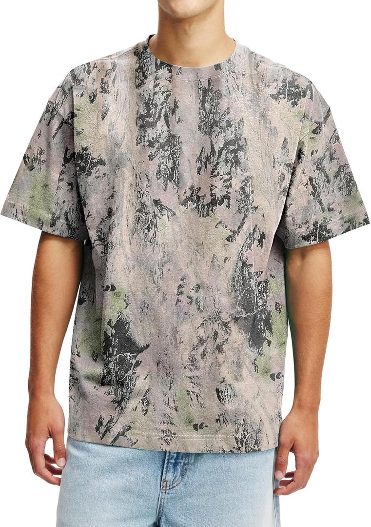 Camo Shirt for Men Camouflage Hunting Print Short Sleeve Crewneck Box Fit T-Shirt Mens Casual Performance Tee (S)