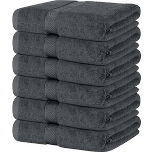 SIMPLI-MAGIC Soft Bath Towels 24"x46", 500 GSM 100% Cotton Bathroom Towel Set of 6 Highly Absorbent & Quick-Dry Shower Towels for Pool, Spa & Gym (Gray)