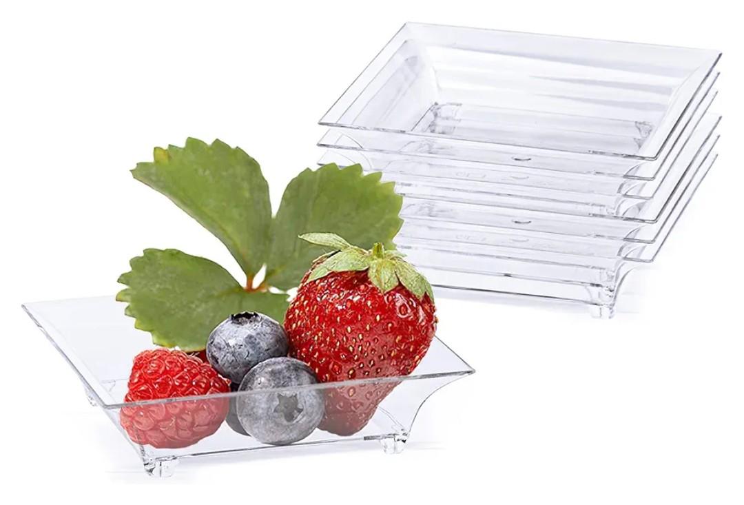 Kingrol 150 Count Plastic Dessert Plates, Mini Mini Mini Disposable Square Plates for Desserts, Appetizers, Sauces, Tastings