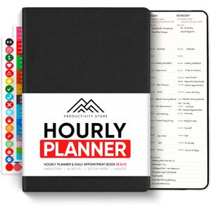 Hourly Planner & Appointment Book (8.5 x 11) - Premium Hourly Planner with Daily Schedule & 30-Minute Time Slots for Better Time Management by PRODUCTIVITY STORE (A4, Black)