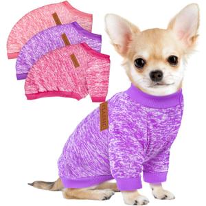 3 Pack Dog Sweaters for Small Dogs Girl Boy Winter Fleece Clothes Warm Soft Dog Sweatshirt Outfit for Dogs Cats Pet Apparel (XS (Back: 9.8", Chest: 13.7", 3.5-5.5 lbs), Pink+Rose+Purple)