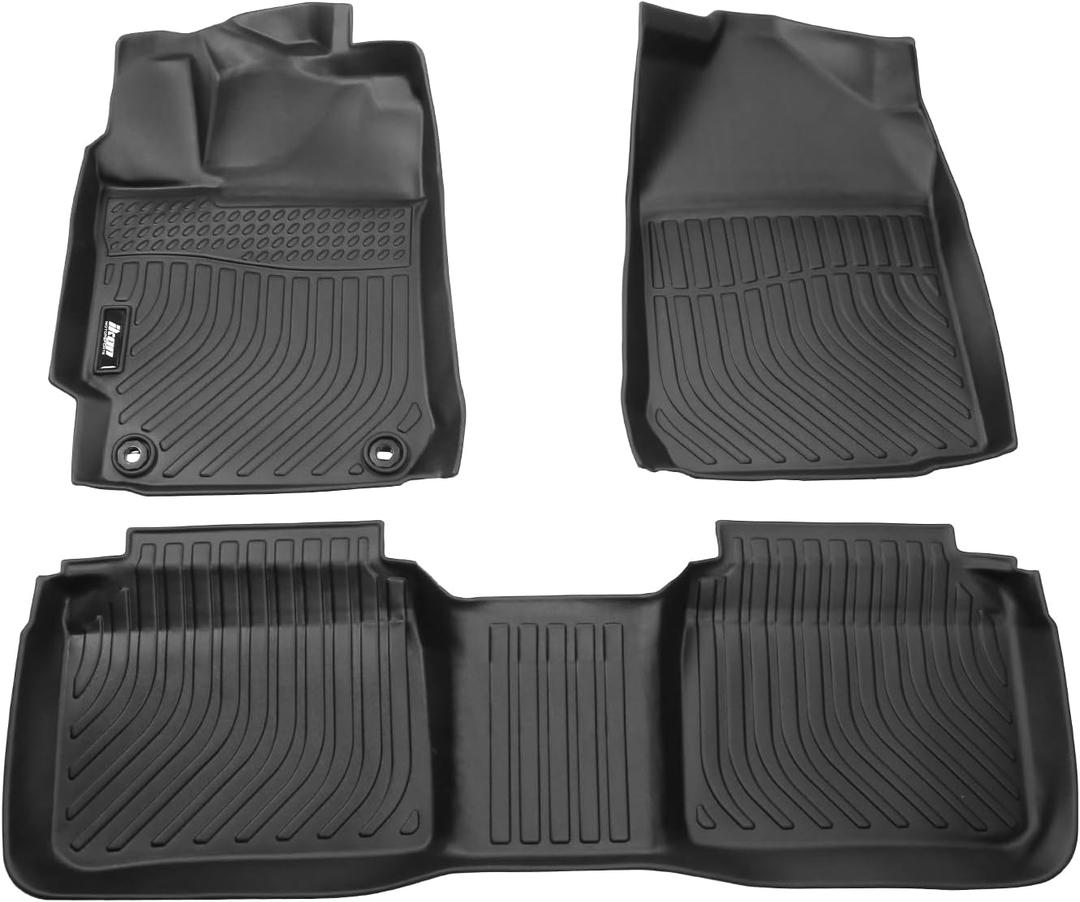 IKON MOTORSPORTS 3D TPE Floor Mats, Compatible with 2015-2017 Toyota Camry, All Weather Waterproof Anti-Slip Floor Liners, Front & 2nd Row Full Set Car Interior Accessories, Black