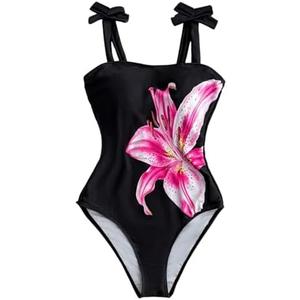 SOLY HUX Girl's One Piece Swimsuits Floral Tie Shoulder Bathing Suit Summer Beach Vacation Clothes, Size: 16 Years