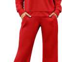 SHESHOW Lounge Sets for Women V-Neck Tracksuit 2-Stripes Wide Leg Pants 2 Piece Outfit Women Sweatsuits with Pockets, S