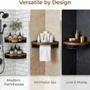 2-Pack Corner Shower Caddy with Walnut Wooden Shelf, Wall Mounted Bathroom Organizer, Matte Black Aluminum Alloy Storage Rack for Toilet, Dorm and Kitchen