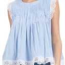 Womens 2026 Summer Peplum Top Sleeveless Ruffled Lace Trim Round Neck Y2K Babydoll Going Out Tops (Blue) L