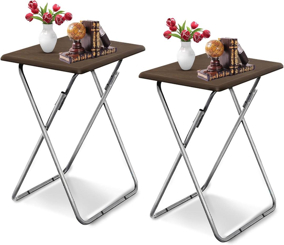 Tv Trays, Folding Tray Table, Dinner Tray Table with No Assembly Required&Sturdy, Foldable Snack Eating Trays Table for Living Room, 2PCS (Walnut)