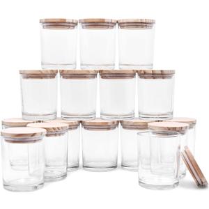 Thick Candle Jars for Making Candles 16 Pcs, 7 OZ Empty Jars with Wood Lids for Candle Making, Sample Container, Clear