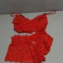 Lilosy Sexy Sheer Floral Lace Pajamas Lingerie Set High Waist Sleepwear Bra and Panty 2 Piece Nightwear (Small, Red)