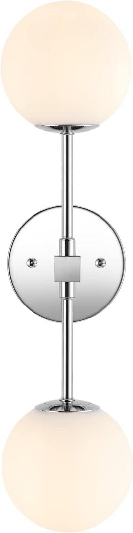 Modern Wall Sconce 2-Lights Industrial Mid Century Bathroom Vanity Wall Light with White Globe Glass Lampshade Brushed Chrome Finished Lighting Fixture (Chrome Color) (Chrome-2 Light)