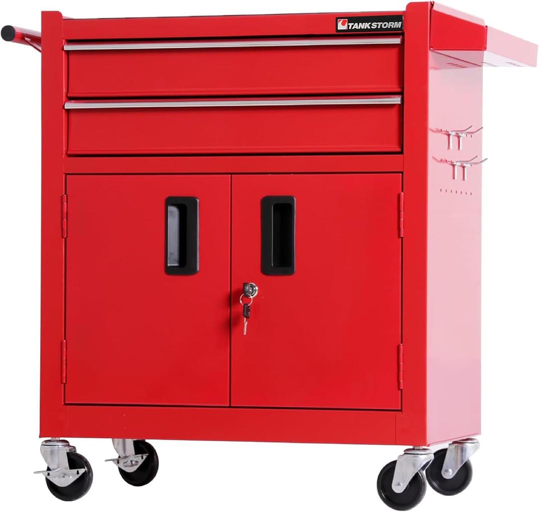 Tool Chest Heavy Duty Cart Steel Rolling Tool Box with Lockable Doors (TZ12 Red), 2-Drawer Red