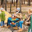 Folding Camping Table, Portable Outdoor Picnic Table, Lightweight Square Camp Table with Built-in 4 Cup Holders Food Basket and Travel Bag for Barbeque Beach Camping and Tailgate Blue