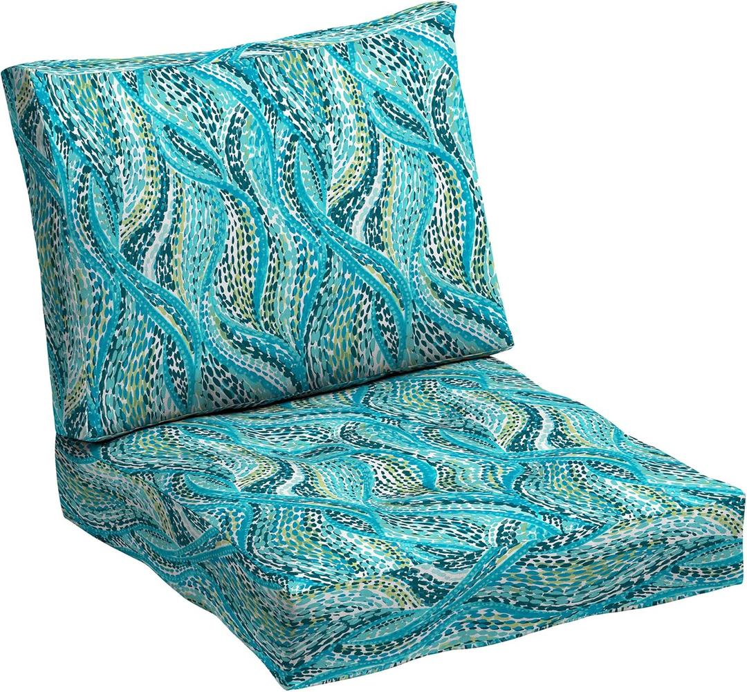 ARDEN Outdoor Plush Modern Tufted Blowfill Deep Seat Set, 24 in x 24 in, Weather-Proof, Rain-Proof, Fade Resistant Patio Cushion, Ultra Cozy Teal Ariel