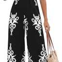 PRETTYGARDEN Womens Jumpsuit Casual One Piece Boho Summer Outfits Shirred Strap Wide Leg Long Pants Rompers With Pockets (Black White Flower, Large)