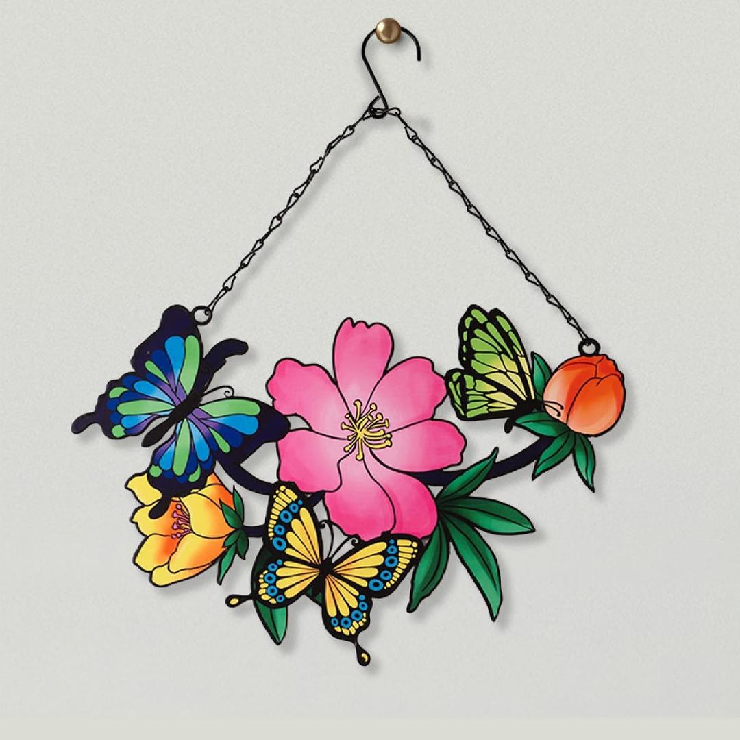 Jusimux Metal Butterfly and Flower Wall Art Decor for Your Patio, Garden, Fence Art Decor, Indoor and Outdoor HangingGift for Family Friends