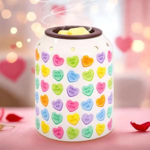 Valentine' s Day Wax Melt Warmer Scented Candle Melter Candy Color Conversation Heart Electric Burner with Light Bulb for Women Gifts Home Decorations
