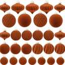 Velvet Christmas Balls 28pcs Flocked Christmas Tree Ornaments Set Shatterproof Christmas Ornaments with Hanging Rings Suitable for Xmas Tree Holiday Decor (Brown)