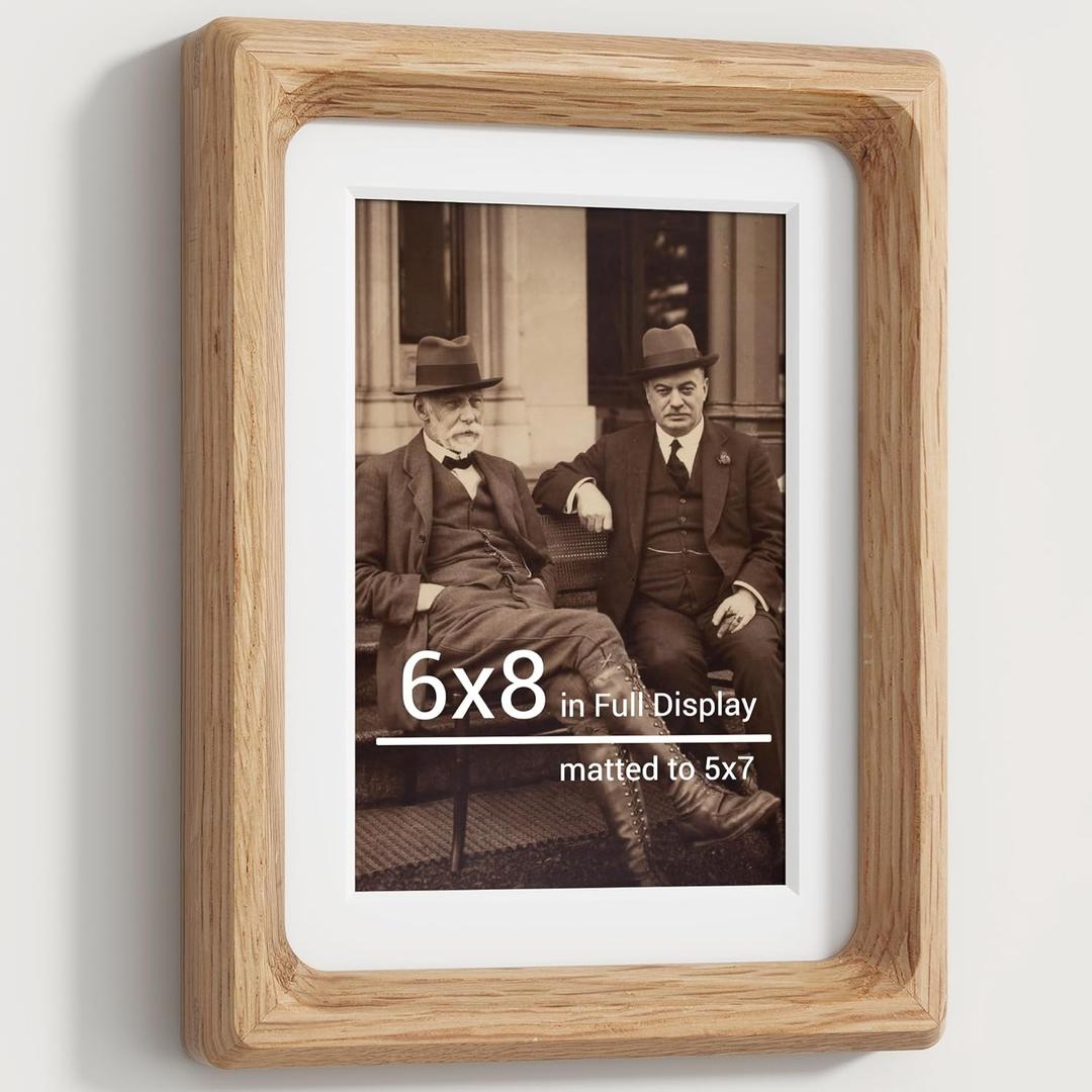 6x8 Picture Frames Natural Oak,Original Wood Hand Make Crafted Photo Frame with Mat to 5x7 Graduation Picture Display,Family Picture,Wedding Picture Tabletop & Wall Decoration