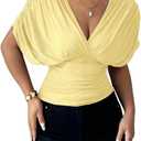 Milumia Women's Ruched Mesh T Shirt Short Sleeve Wrap Cinched Waist Tops (Yellow, S)