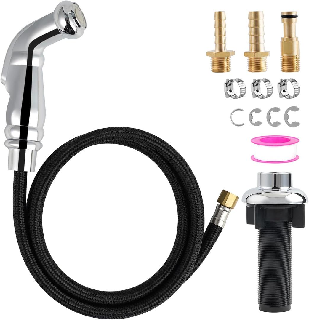 Hygie Rinse Universal Fit Kitchen Faucet Sprayer Attachment/ Hose/ Holder Set Compatible with Moen/ Delta Faucet Sprayer Replacement, Kitchen Sink Side Sprayer Head, Chrome