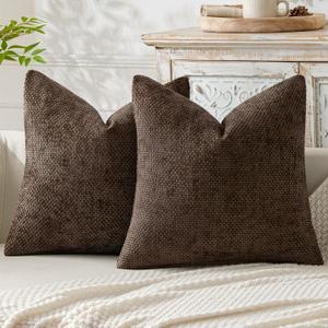MIULEE Pack of 2 Couch Throw Pillow Covers 18x18 Inch Neutral Dark Brown Boho Accent Decorative Pillow Covers Soft Chenille Farmhouse Cushion Covers for Home Decor Bed Sofa Living Room