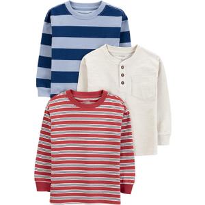 Simple Joys by Carter's Boys 3-Pack Long Sleeve Shirts (Ivory Space Dye/Maroon Stripe/Navy Rugby Stripe)