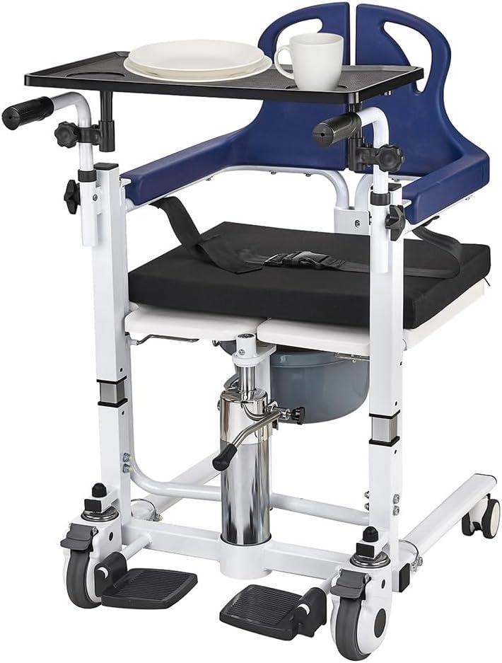 Patient Transfer Lift Chair, 350 lb Capacity, 180 Split Seat, Hydraulic Commode Wheelchair for Elderly, Bed to Toilet