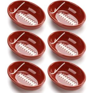 6 Pack Football Bowls Ceramic Football Shaped Dip Bowl 3.15 Inch Small Serving Tray Appetizer Serving Dishes for Tailgate Dinner Sport Event Chip and Dip Sports Game Birthday Party Decoration