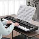 POGOLAB 61 Keys Compact Keyboard Piano, Multi-Function Electronic Piano with 255 Sounds, 255 Rhythms, 24 Demos, Includes Sheet Music Stand, Note Stickers & Power Supply, Gift for Beginners, Black