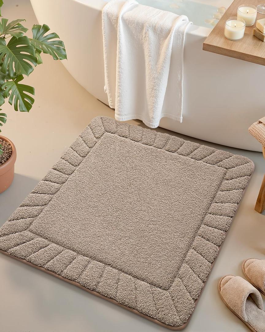 Color&Geometry Square Bath Mats for Bathroom Non Slip, 24"x24" Taupe Bathroom Rugs Absorbent, Washable Bath Rugs Shower Mat Outside Shower
