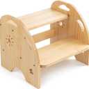 Wooden Toddler Step Stool for Kids - Non Slip 2 Step Stool with Handles for Bathroom Sink, Potty Training, Kitchen (14.96*12.52*12.6in)