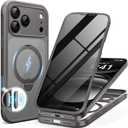 BERFY for iPhone 17 Pro Max Case, Compatible with MagSafe, Built in Privacy Screen Protector, Shockproof Full Body Phone Case for 17 Pro Max with Magnetic Stand, Clear Grey