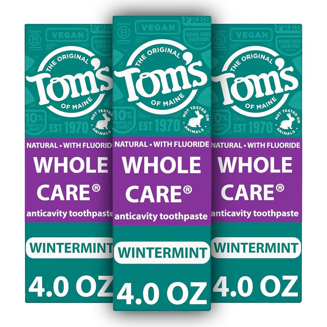 Tom's of Maine Whole Care Natural Toothpaste with Fluoride, Wintermint, 4 Oz. 3-Pack