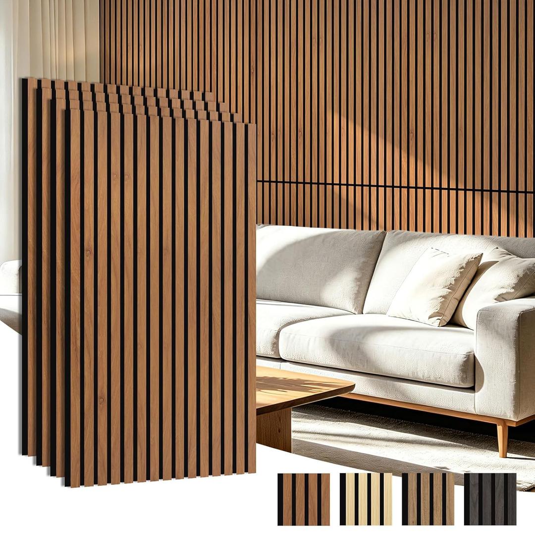 Art3d 4-Pack 47x23.6 Inch Acoustic Panels with Wood Slat Design - Soundproof Wall Panel for Office, Gaming Room & Studio, Ideal for Streamers, Home Workers & Recent Movers, Walnut