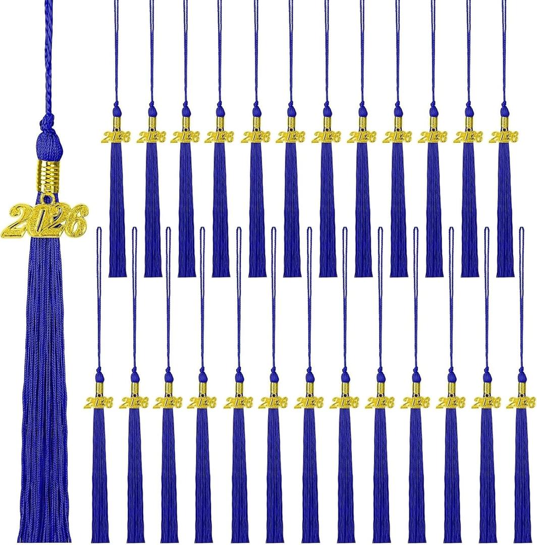 25 Pieces 2026 Graduation Tassel Bulk,Graduation Cap Tassels Decoration with 2026 Year Gold Date Charms,Grad Gifts for 2026 Year Grad Ceremonies Souvenir Class of 2026 for Grad Cap (Blue)