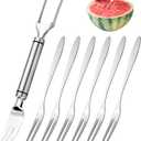 Watermelon Cutter Slicer, Stainless Steel Watermelon Fork Slicer Cutter with 6 Fruit Forks, Fruit Cutter Knives Tool for Home Party Camping