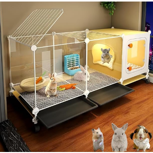 Luxury Villa Rabbit cage with Wheels, Guinea Pig cage, complimentary Food Bowl, Bed. Suitable for Hamsters, Chinchillas, Squirrels, Hedgehogs, Ferrets, Cats，Mouse (41.4" Lx 17.7" Wx17.7 H)