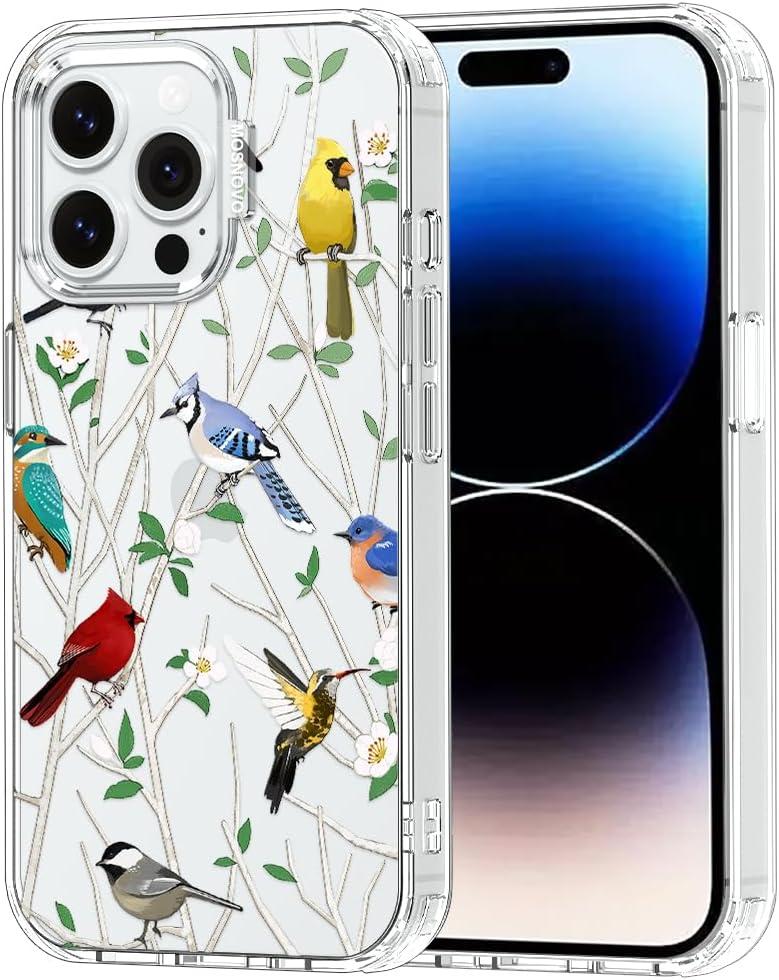 MOSNOVO Case for iPhone 14 Pro Max, [Buffertech 6.6ft Military-Grade Drop Protection] [Anti Peel Off Tech] Clear TPU Bumper Phone Case Cover Design - Wild Bird