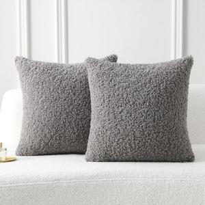 FUTEI Dark Grey Throw Pillow Covers 16x16 Inch Set of 2,Furry Faux Fur Teddy Boucle Textured Cushion Covers,Soft Fluffy Decorative Pillow Case,Home Decor for Couch Bed Living Room Office Car