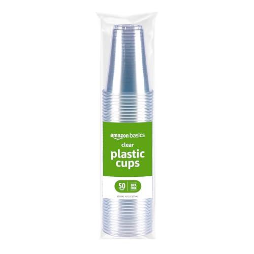 Amazon Basics Disposable Clear Plastic Cups, 16oz, 50 Count