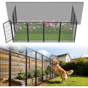 FXW Garden Fence Outdoor for the Yard – 40in(H) x 18.2ft(L) Heavy Duty Metal Animal Barrier for Dog, No Dig Decorative Dog Fence, 8 Panels, Black