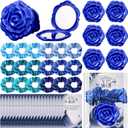 Xuhal 25 Sets Quinceanera Party Favors Sweet 15 Rose Design Compact Pocket Mirrors Hair Ties Elastic Scrunchies Thank You Cards Quinceanera Gift for 15th Birthday Party Favor Guests (Blue)