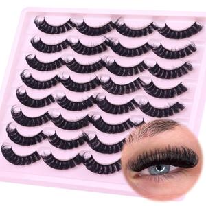 Russian Strip Lashes Natural Look False Eyelashes Fuzzy D Curly Strip Eyelashes Wispy Thick Volume Fake Eye Lashes Cat Eye 16 Pairs ALICROWN
