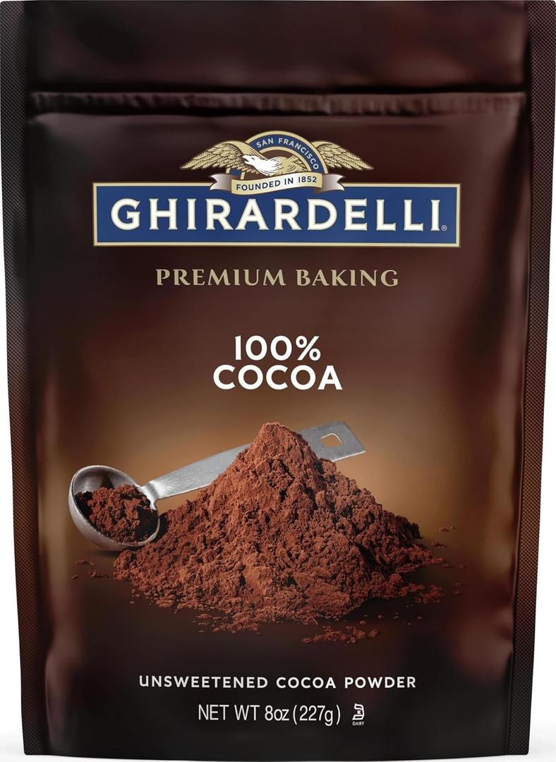 Ghirardelli Chocolate Unsweetened Cocoa Pouch, 8 Ounce (EXP 12/31/26)