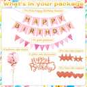 14 Pcs Pink Happy Birthday Cake Topper - Heart Star Cake Decoration with Happy Birthday Banner, Pennant & Confetti Balloon for Birthday Party Cake Decor Supplies