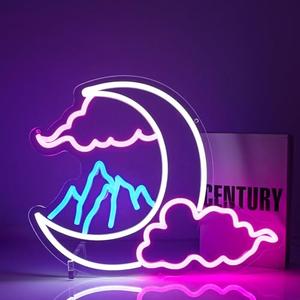 Ebdobgbs Cloud Moon Mountain Neon Sign Led Neon Lights Neon Signs for Wall Decor Light Up Sign for Birthday Party Club Gift