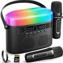 Karaoke Machine for Kids & Adults with 2 Wireless Mics 2400mAh Portable Bluetooth Karaoke Speaker with Timer White Noise & Night Light High Power Dual Speaker LED Display Home & Outdoor Party - Black