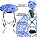 Arbuxzuy 12 Inch Small Outdoor Side Table with Blue-White Mosaic, Glass Mosaic Patio Table Indoor, Round Plant Coffee Table for Living Room, Balcony, Garden