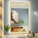 24x36 Inch Gold LED Bathroom Mirror, 3000K/4500K/6000K, Frontlit and Backlit, Wall Mounted Bathroom Vanity Mirror with Lights, Dimmable, Anti-Fog, Memory Function, ETL Listed