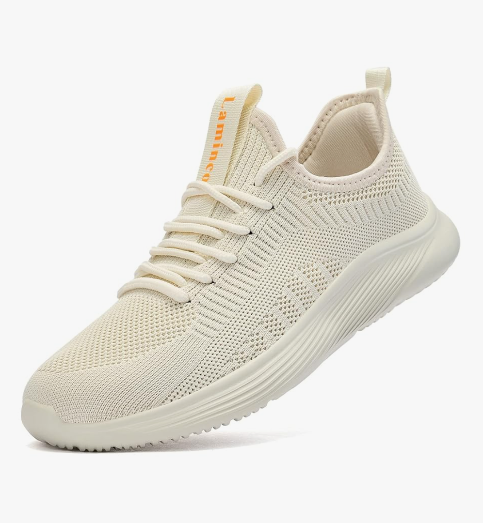 Lamincoa Womens Walking Shoes Slip On Lightweight Memory Foam Cheer Sneakers for Tennis Gym Running Workout Yoga Size 40 (Beige)
